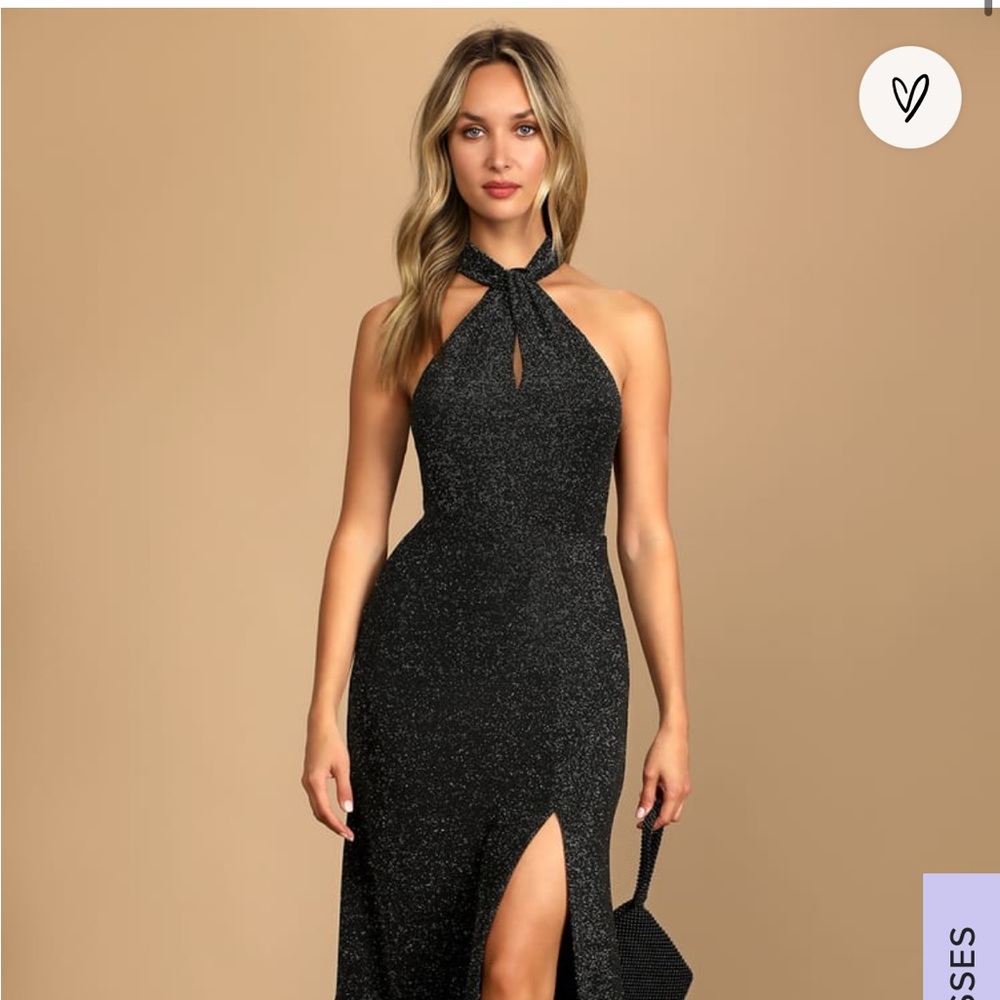 LULUS devoted to dazzling sparkly halter long dress